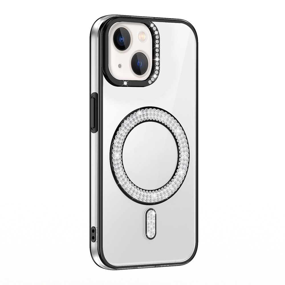 Apple iPhone 14 Kılıf Pırlanta Taş Tasarımlı M-safe Şarj Özellikli Zore Karetta Silikon Kapak