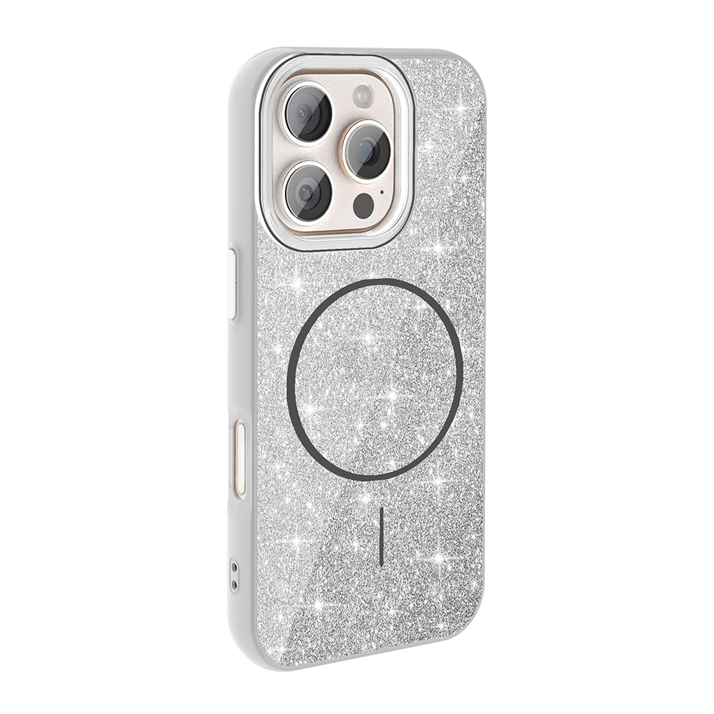 Apple iPhone 16 Pro Max Kılıf M-safe Şarj Özellikli Parlayan Simli Zore Okso Kapak