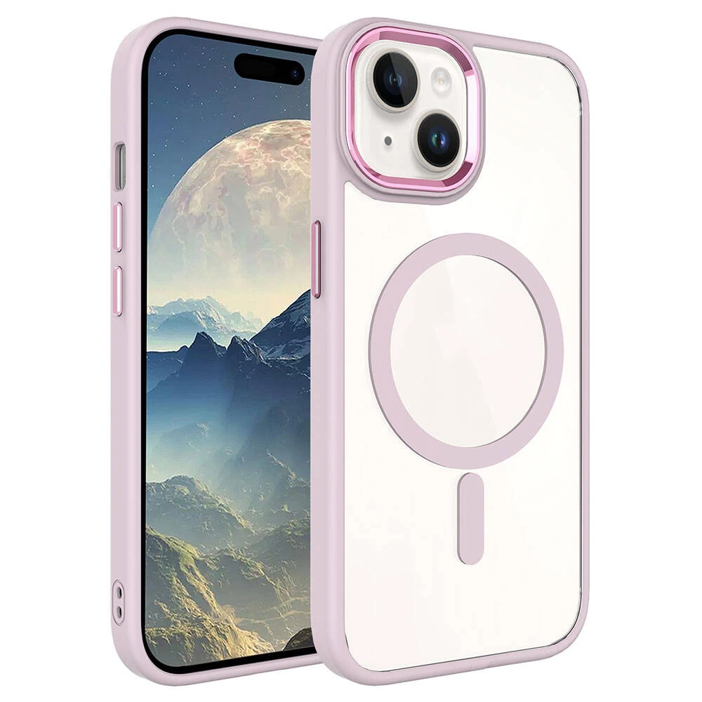 Apple iPhone 15 Kılıf Wireless Şarj Özellikli Zore Krom M-safe Silikon Kapak