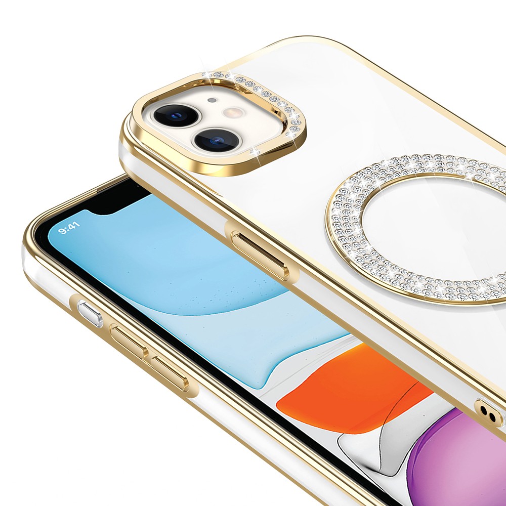 Apple iPhone 11 Kılıf Pırlanta Taş Tasarımlı M-safe Şarj Özellikli Zore Karetta Silikon Kapak