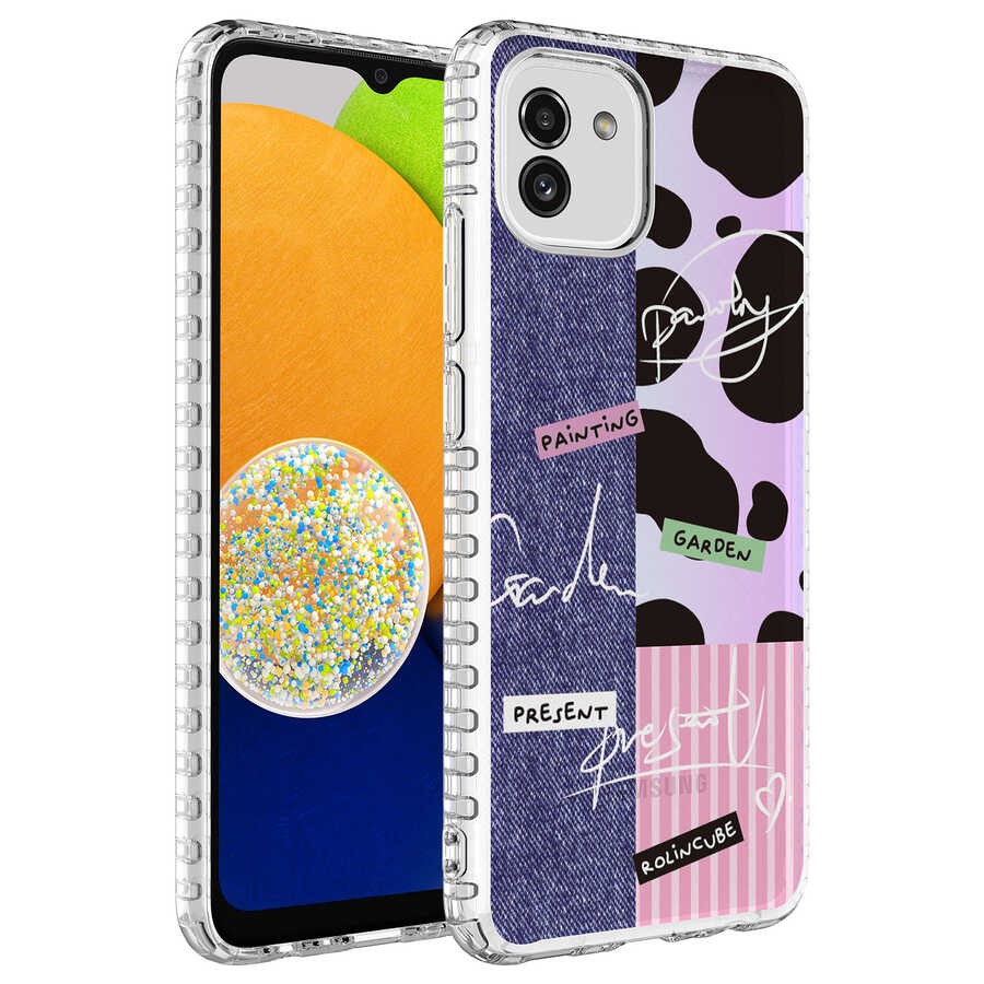 Galaxy A03 Kılıf Airbag Kenarlı Renkli Desenli Silikon Zore Elegans Kapak