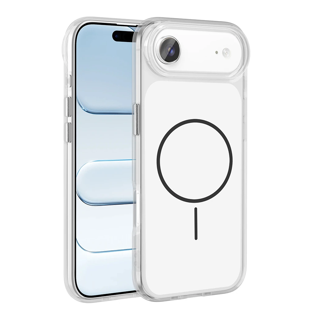 Apple iPhone 17 Air Kılıf M-Safe Şarj Özellikli Metal Buton Tasarımlı Zore İkonik Sert Silikon Kapak