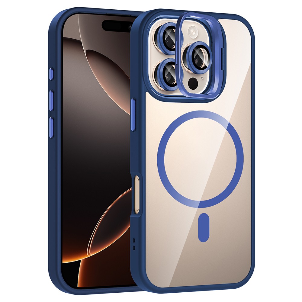 Apple iPhone 16 Pro Kılıf Standlı ve Kamera Lens Hediyeli M-Safe Şarj Özellikli Zore Etro Kapak