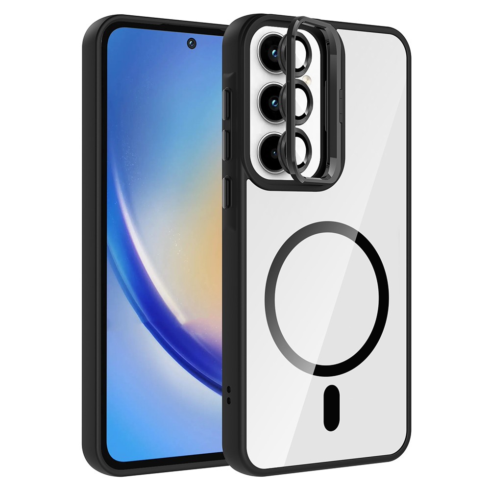 Galaxy A55 Kılıf Standlı ve Kamera Lens Hediyeli M-Safe Şarj Özellikli Zore Etro Kapak
