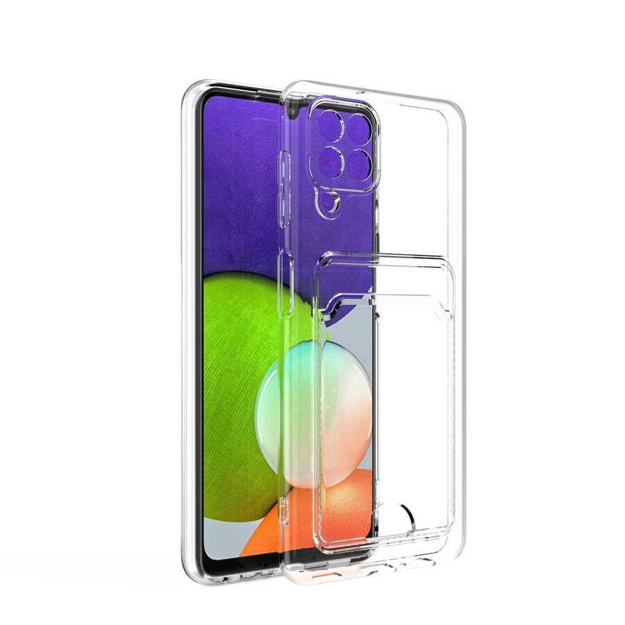 Galaxy M22 Kılıf Kartlıklı Şeffaf Zore Setra Clear Silikon Kapak