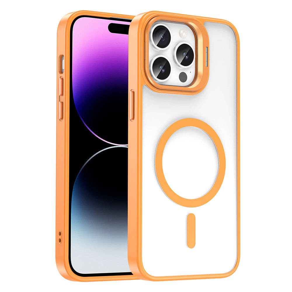 Apple iPhone 14 Pro Kılıf M-safe Şarj Özellikli Standlı Zore M-safe Klon Lensli Kapak