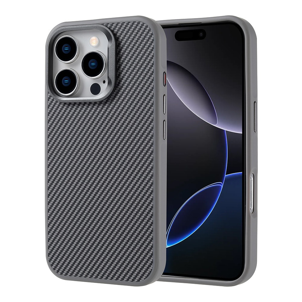 Apple iPhone 16 Pro Kılıf M-safe Şarj Özellikli Karbon Fiber Görünümlü Zore Troy Kapak