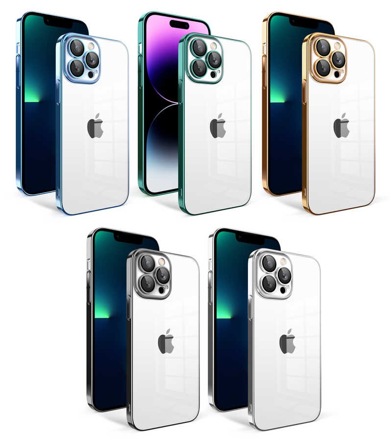 Apple iPhone 13 Pro Max Kılıf Kamera Korumalı Renkli Çerçeveli Zore Garaj Kapak