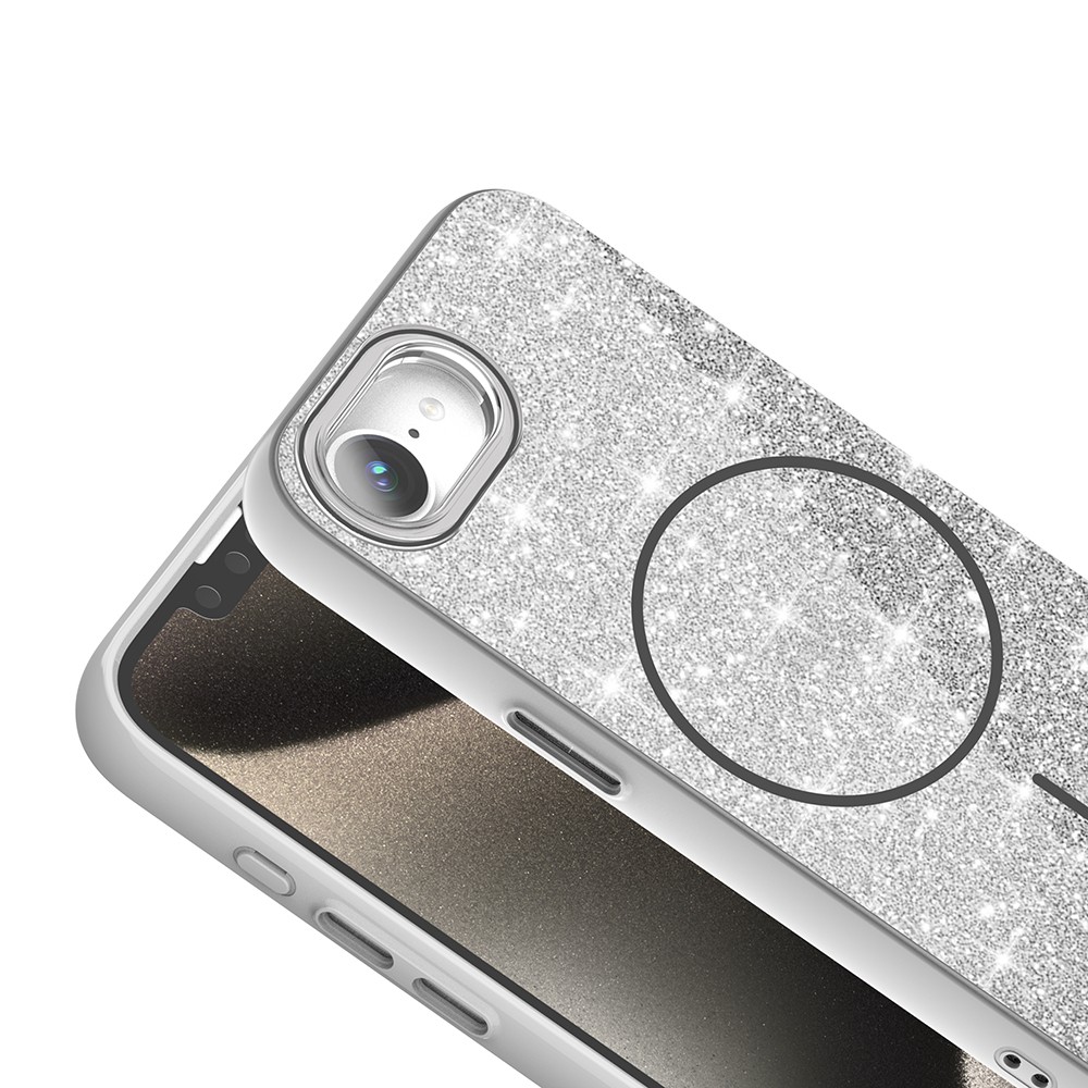 Apple iPhone 16E Kılıf M-safe Şarj Özellikli Parlayan Simli Zore Okso Kapak