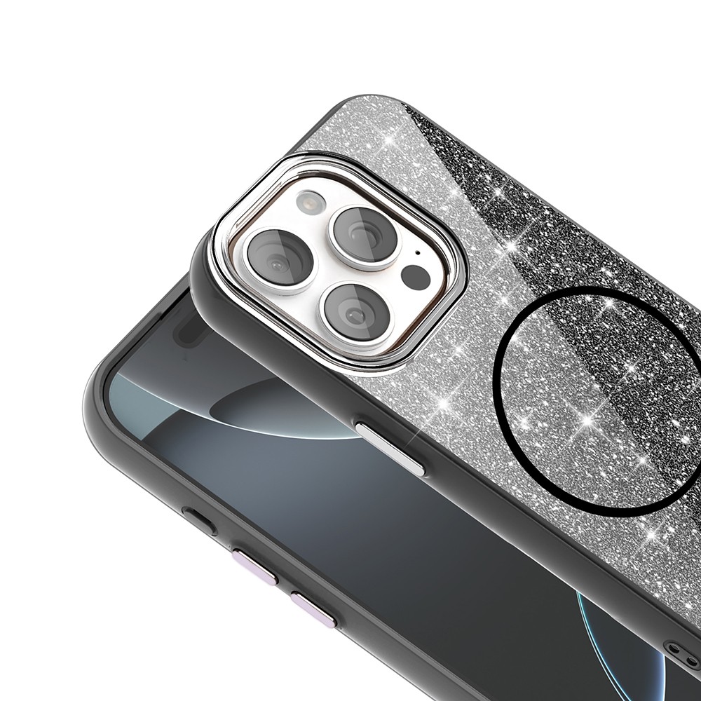 Apple iPhone 15 Pro Max Kılıf M-safe Şarj Özellikli Parlayan Simli Zore Okso Kapak