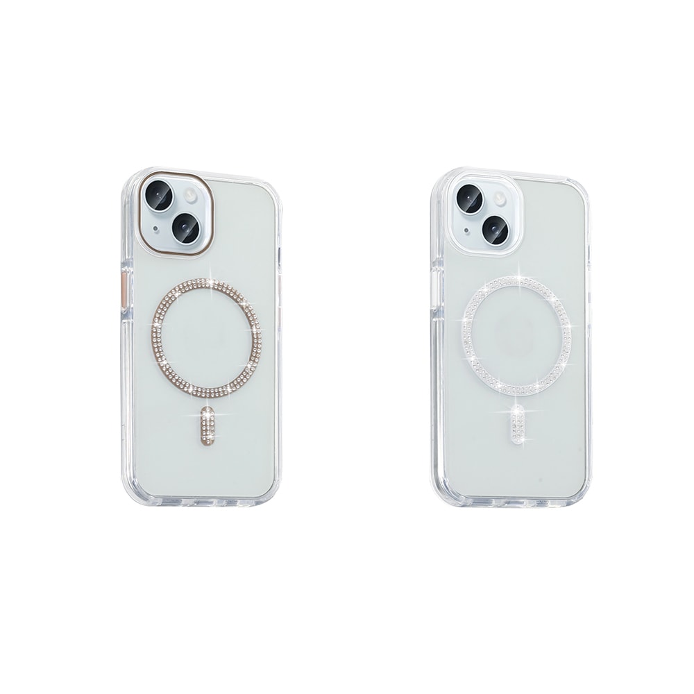 Apple iPhone 15 Plus Kılıf Taşlı Tasarım M-safe Şarj Özellikli Zore Koment Silikon Kapak