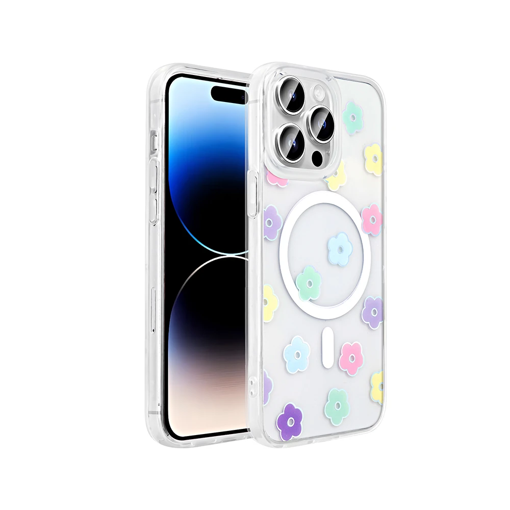 Apple iPhone 14 Pro Kılıf M-Safe Şarj Özellikli Şeffaf Zore Folk Sert Kapak