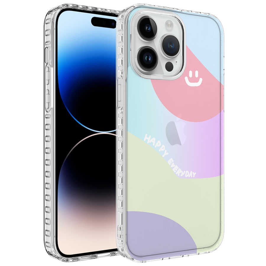 Apple iPhone 12 Pro Max Kılıf Airbag Kenarlı Renkli Desenli Silikon Zore Elegans Kapak