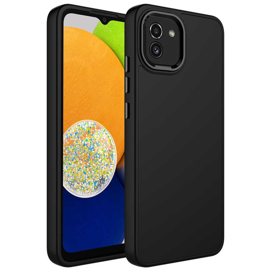 Galaxy A03 Kılıf Metal Çerçeve ve Buton Tasarımlı Silikon Zore Luna Kapak