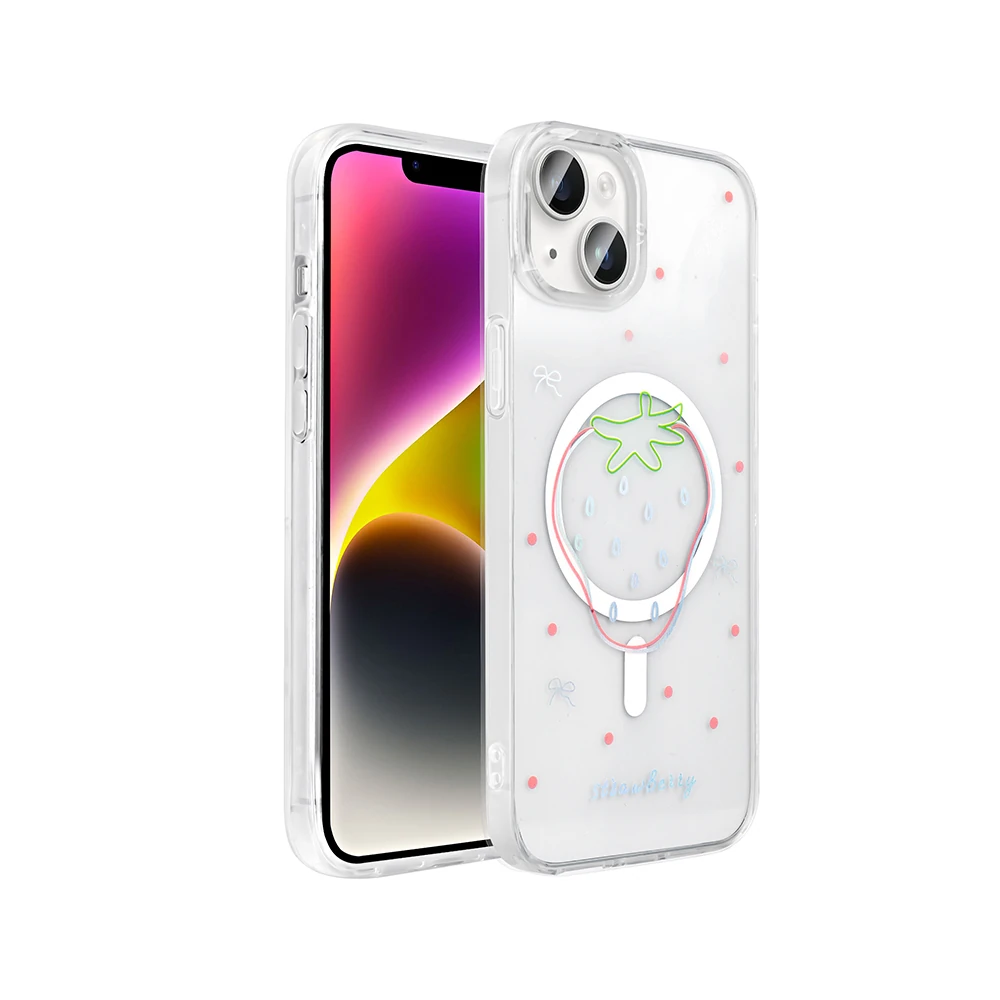 Apple iPhone 15 Kılıf M-Safe Şarj Özellikli Şeffaf Zore Folk Sert Kapak