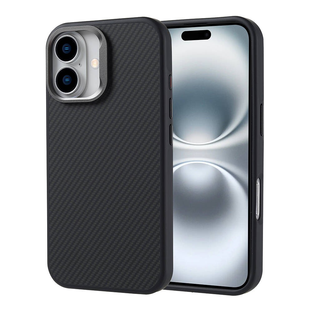 Apple iPhone 16 Plus Kılıf M-safe Şarj Özellikli Karbon Fiber Görünümlü Zore Troy Kapak