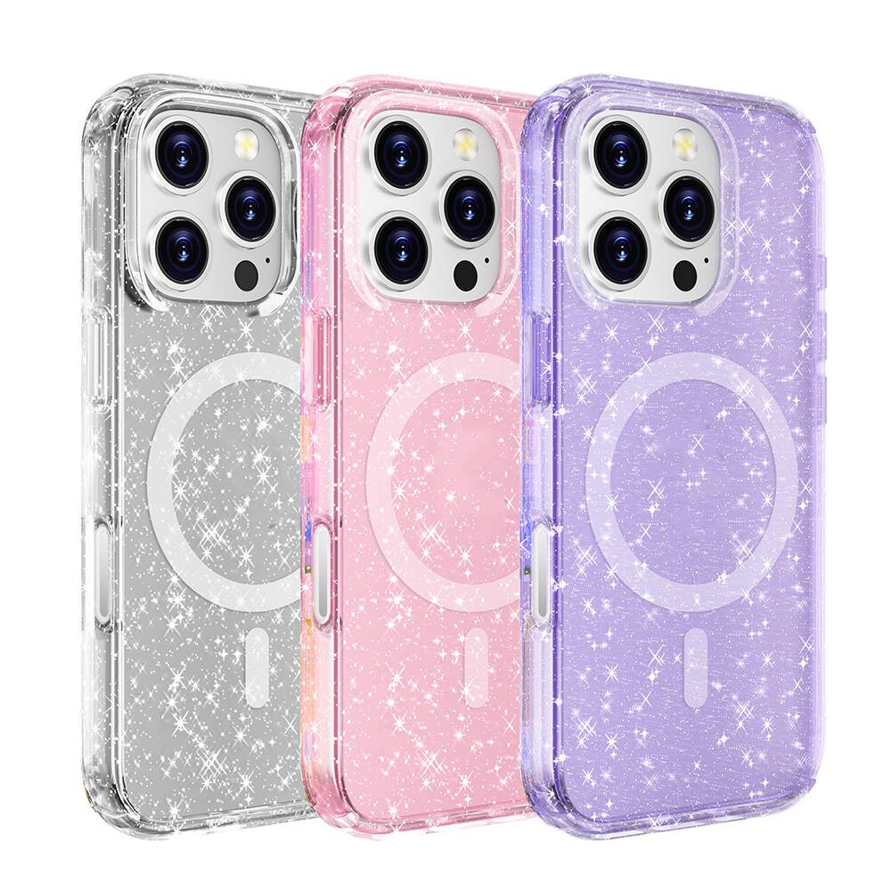 Apple iPhone 16 Pro Kılıf M-safe Şarj Özellikli Parlayan Simli Saydam Renkli Zore Allstar Kapak