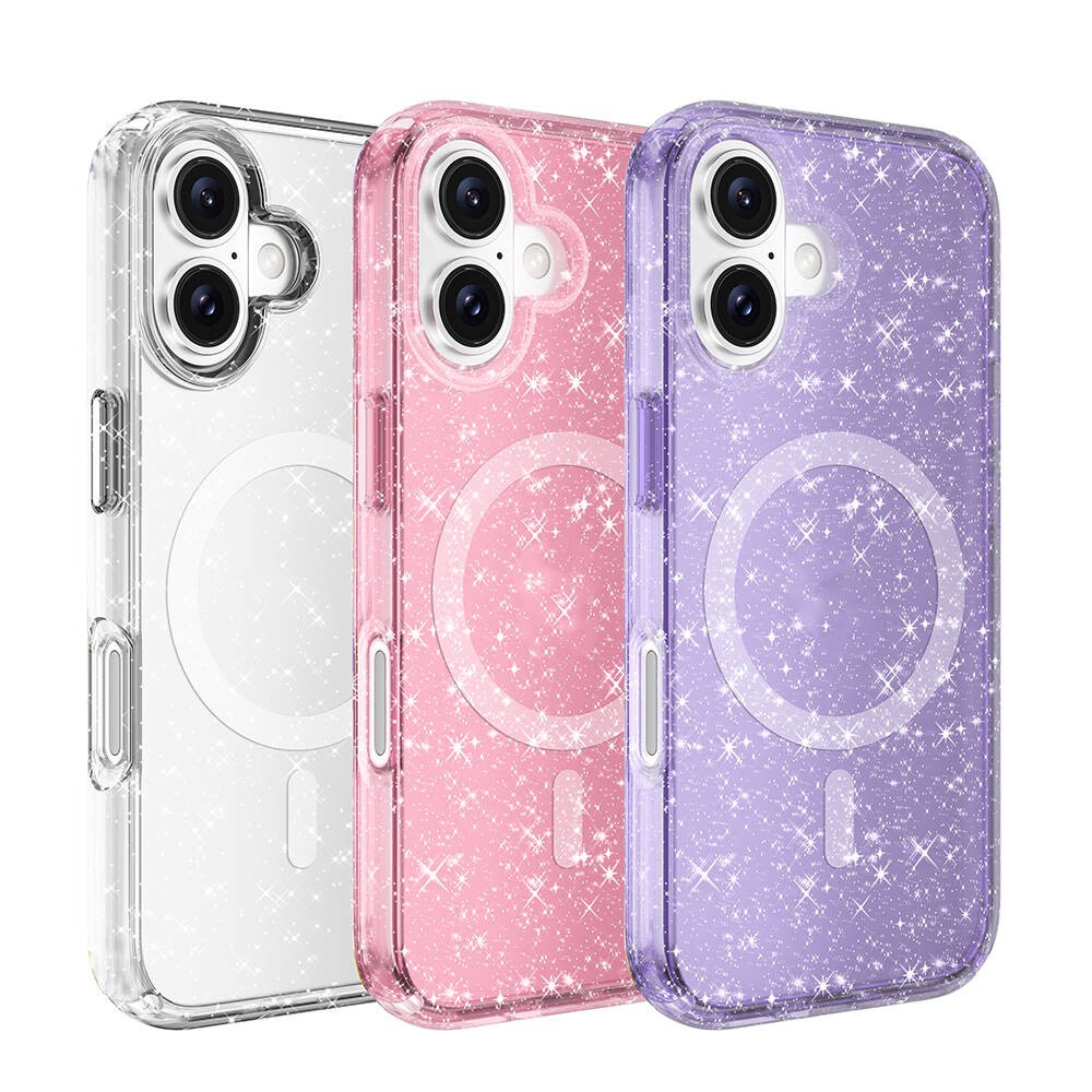 Apple iPhone 16 Kılıf M-safe Şarj Özellikli Parlayan Simli Saydam Renkli Zore Allstar Kapak