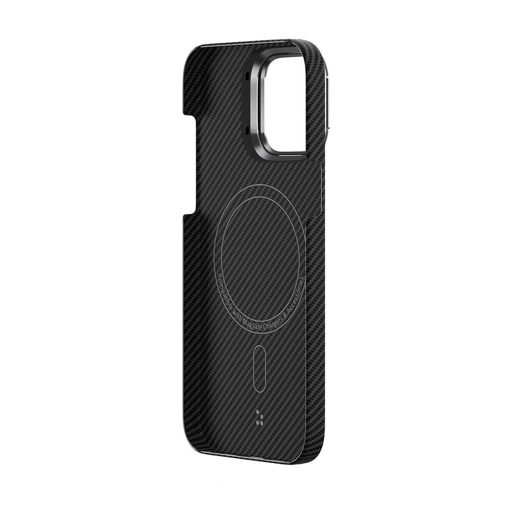 Apple iPhone 15 Pro Kılıf M-safe Şarj Özellikli 600D Kevlar Zore Krek Karbon Standlı Kapak