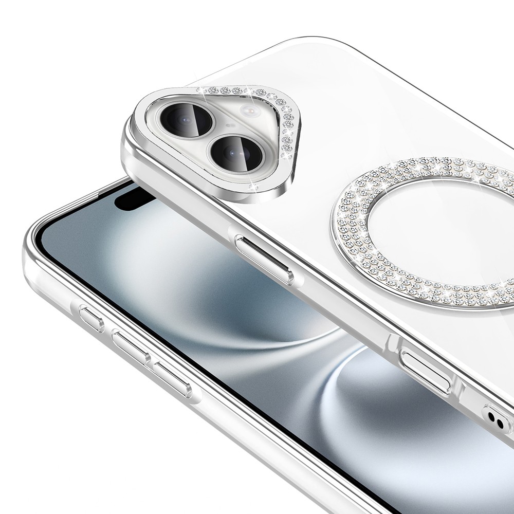 Apple iPhone 16 Kılıf Pırlanta Taş Tasarımlı M-safe Şarj Özellikli Zore Karetta Silikon Kapak