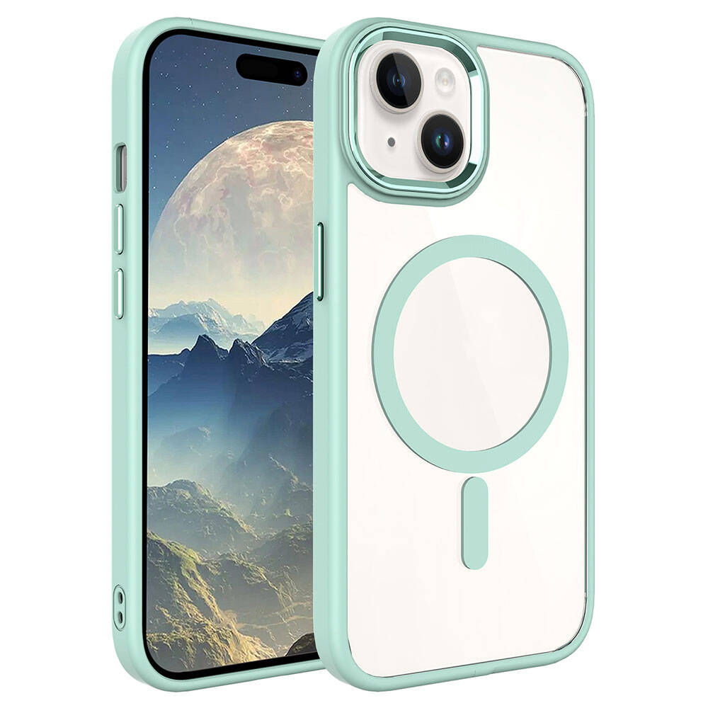 Apple iPhone 15 Plus Kılıf Wireless Şarj Özellikli Zore Krom M-safe Silikon Kapak