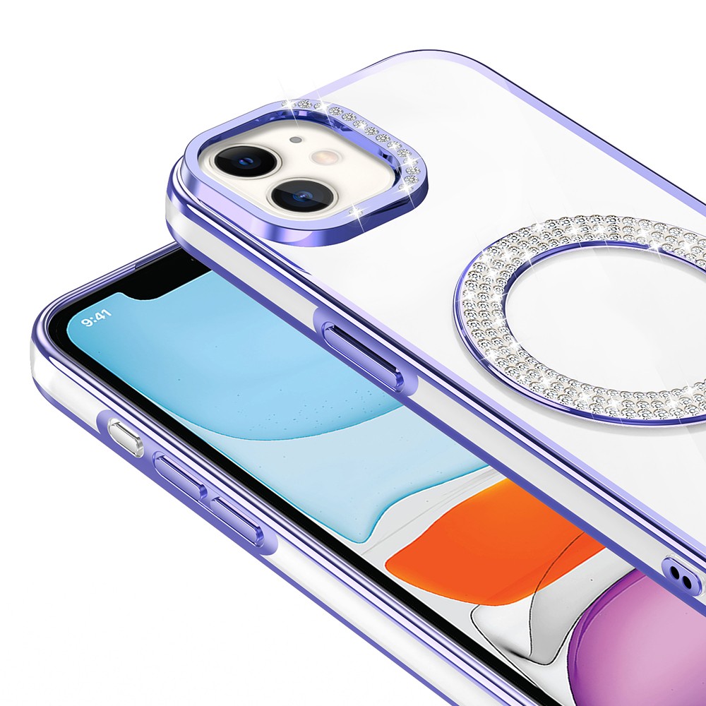 Apple iPhone 11 Kılıf Pırlanta Taş Tasarımlı M-safe Şarj Özellikli Zore Karetta Silikon Kapak