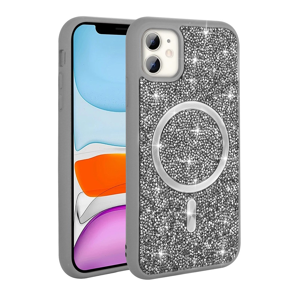 Apple iPhone 11 Kılıf Pırlanta Tasarımlı M-safe Şarj Özellikli Zore Mozaik Silikon Kapak