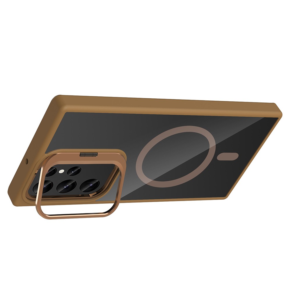 Galaxy S23 Ultra Kılıf Standlı ve Kamera Lens Hediyeli M-Safe Şarj Özellikli Zore Etro Kapak