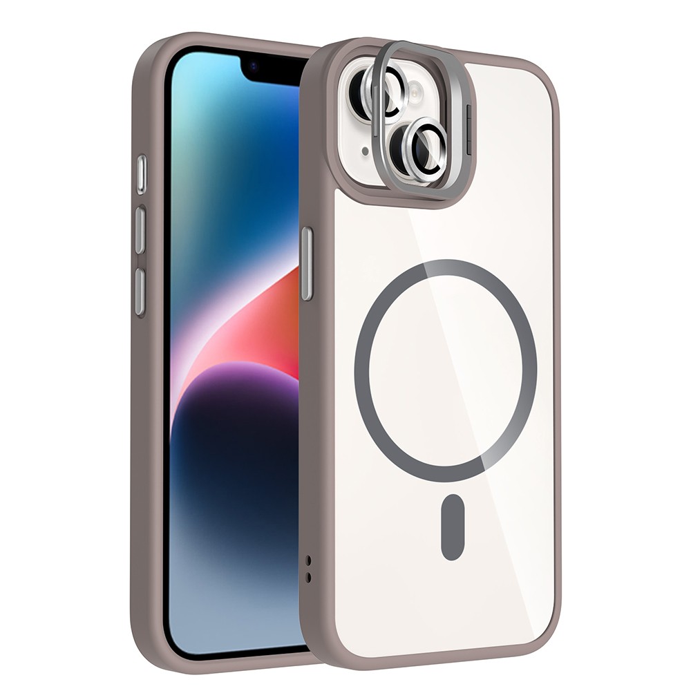 Apple iPhone 14 Kılıf Standlı ve Kamera Lens Hediyeli M-Safe Şarj Özellikli Zore Etro Kapak