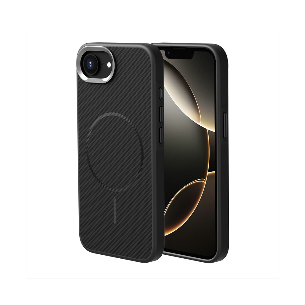 Apple iPhone 16E Kılıf M-safe Şarj Özellikli Karbon Fiber Görünümlü Zore Troy Kapak