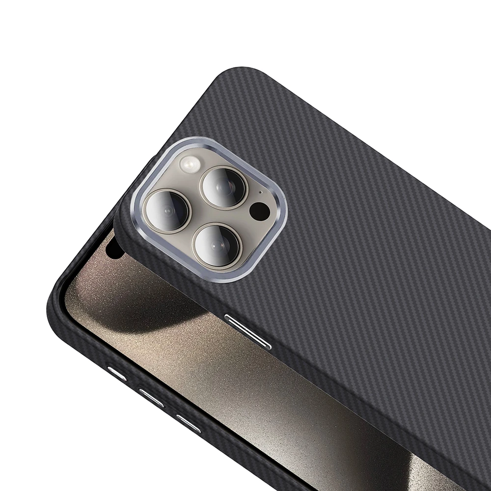 Apple iPhone 15 Pro Max Kılıf M-safe Şarj Özellikli Karbon Fiber Görünümlü Zore Gros Kapak