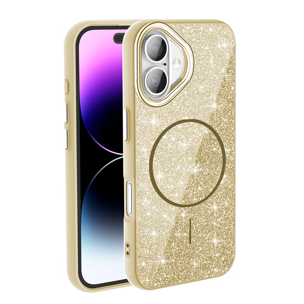 Apple iPhone 16 Plus Kılıf M-safe Şarj Özellikli Parlayan Simli Zore Okso Kapak