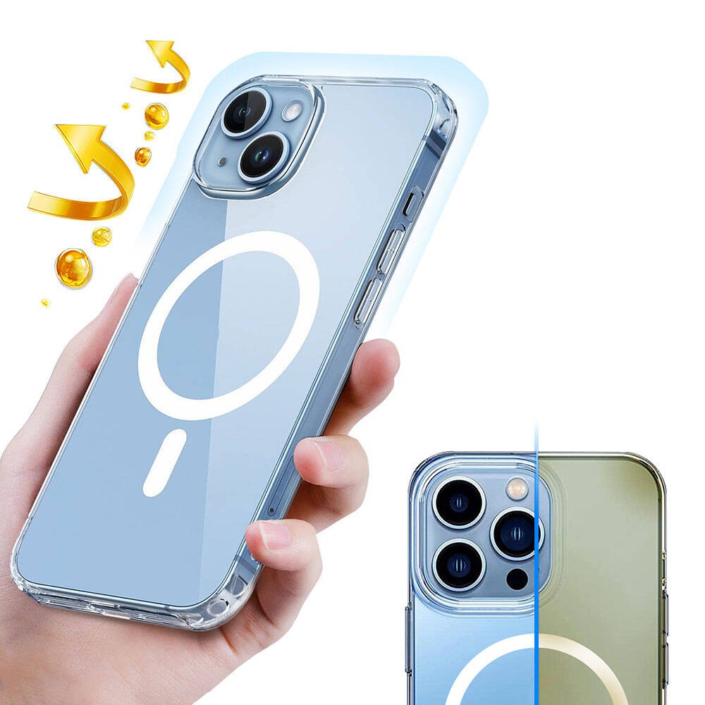Apple iPhone 15 Kılıf M-safe Şarj Özellikli Şeffaf Sert PC Zore Embos Kapak