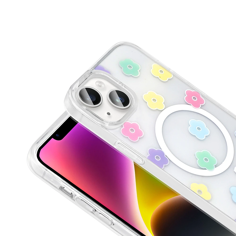 Apple iPhone 15 Plus Kılıf M-Safe Şarj Özellikli Şeffaf Zore Folk Sert Kapak