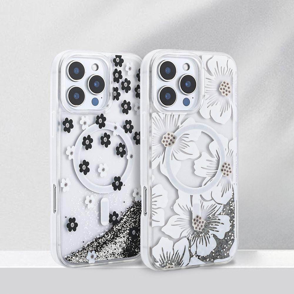 Apple iPhone 12 Pro Kılıf Sıvılı Simli Baskılı Şeffaf Arka Yüzey Zore Mossa Silikon Kapak