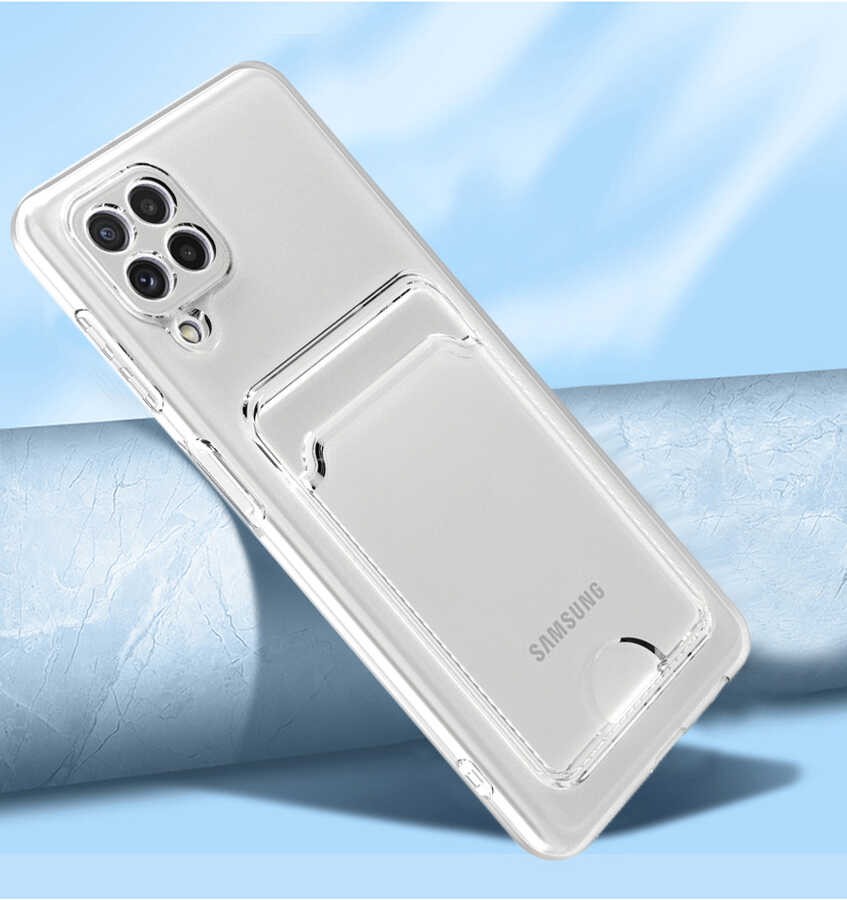 Galaxy M32 Kılıf Kartlıklı Şeffaf Zore Setra Clear Silikon Kapak