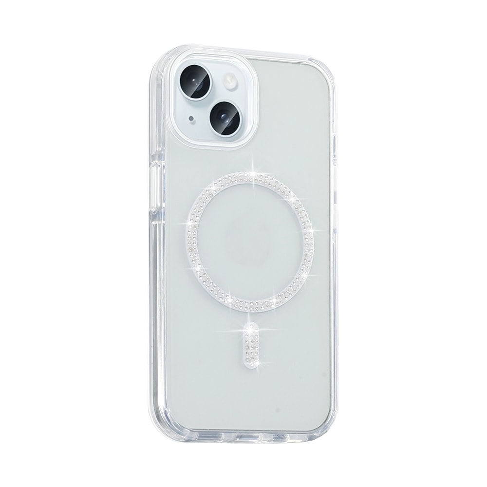 Apple iPhone 15 Plus Kılıf Taşlı Tasarım M-safe Şarj Özellikli Zore Koment Silikon Kapak