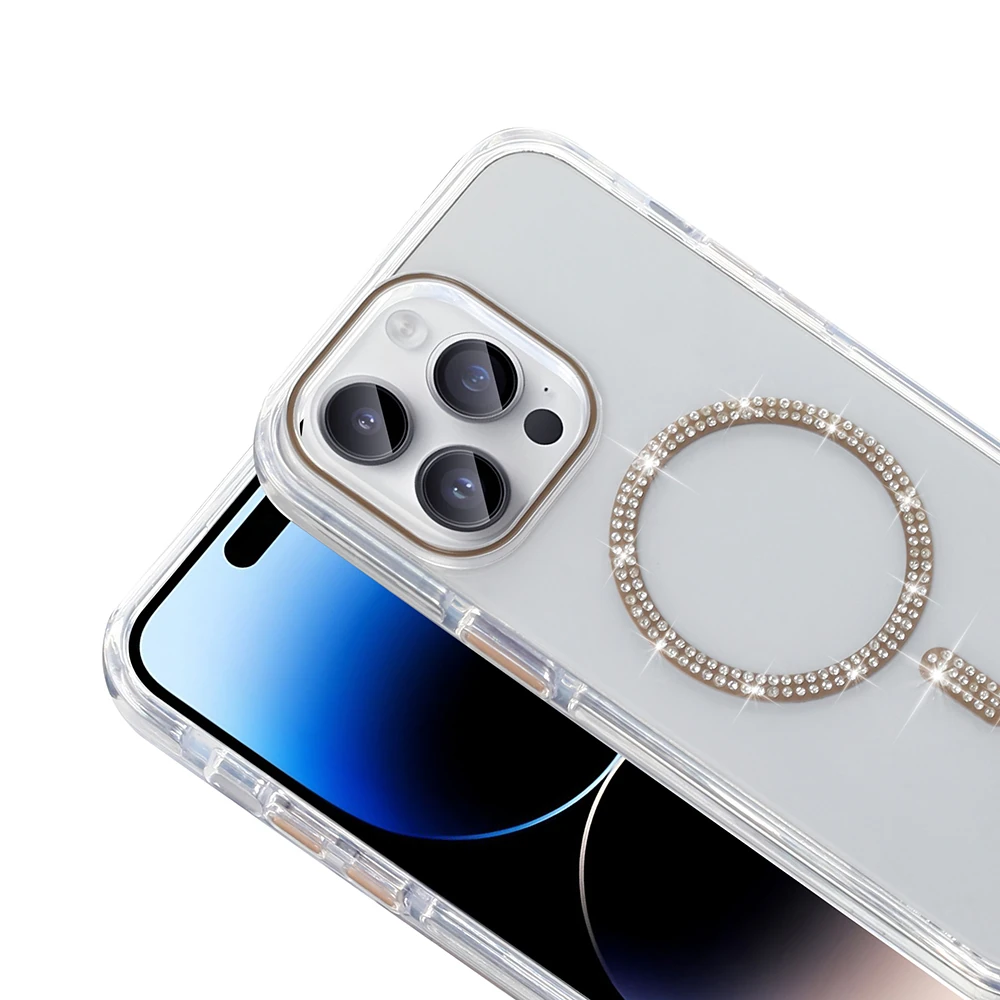 Apple iPhone 14 Pro Max Kılıf Taşlı Tasarım M-safe Şarj Özellikli Zore Koment Silikon Kapak