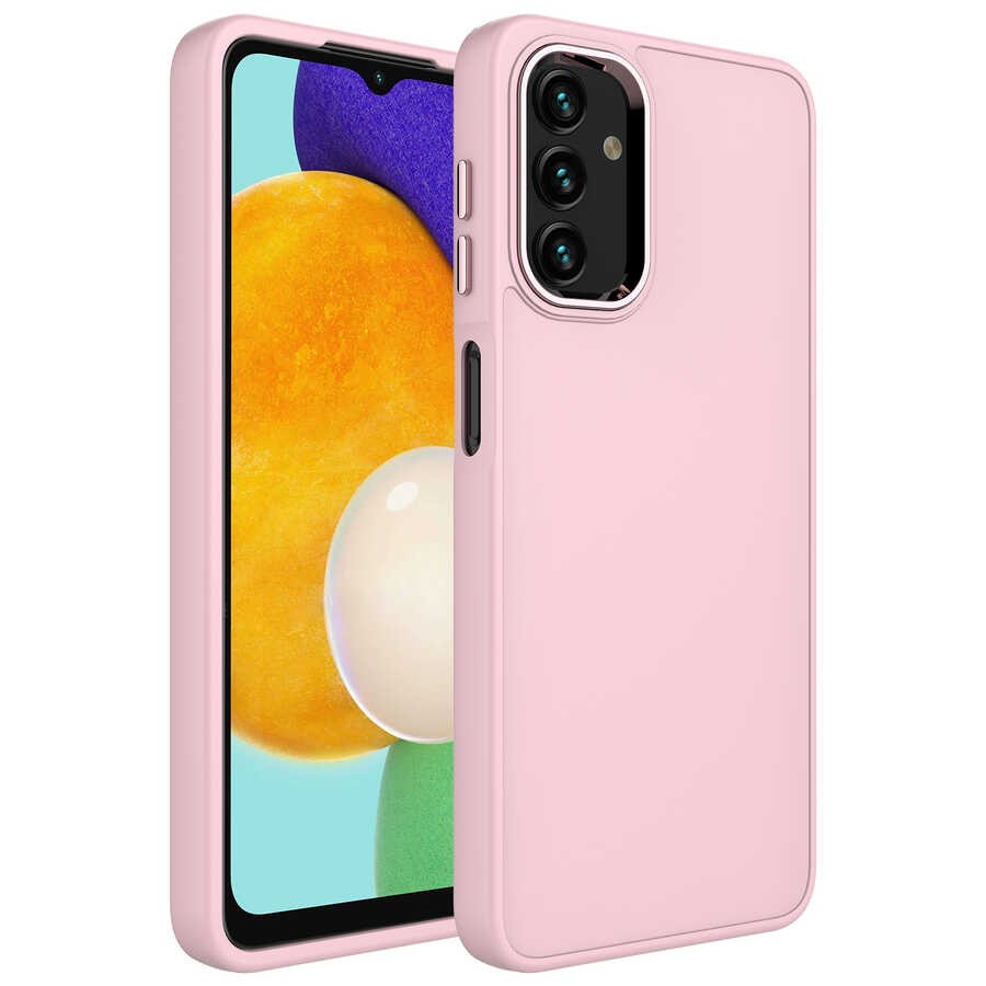 Galaxy A13 4G Kılıf Metal Çerçeve ve Buton Tasarımlı Silikon Zore Luna Kapak