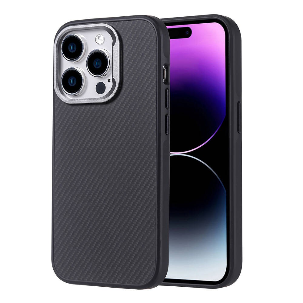 Apple iPhone 14 Pro Max Kılıf M-safe Şarj Özellikli Karbon Fiber Görünümlü Zore Troy Kapak