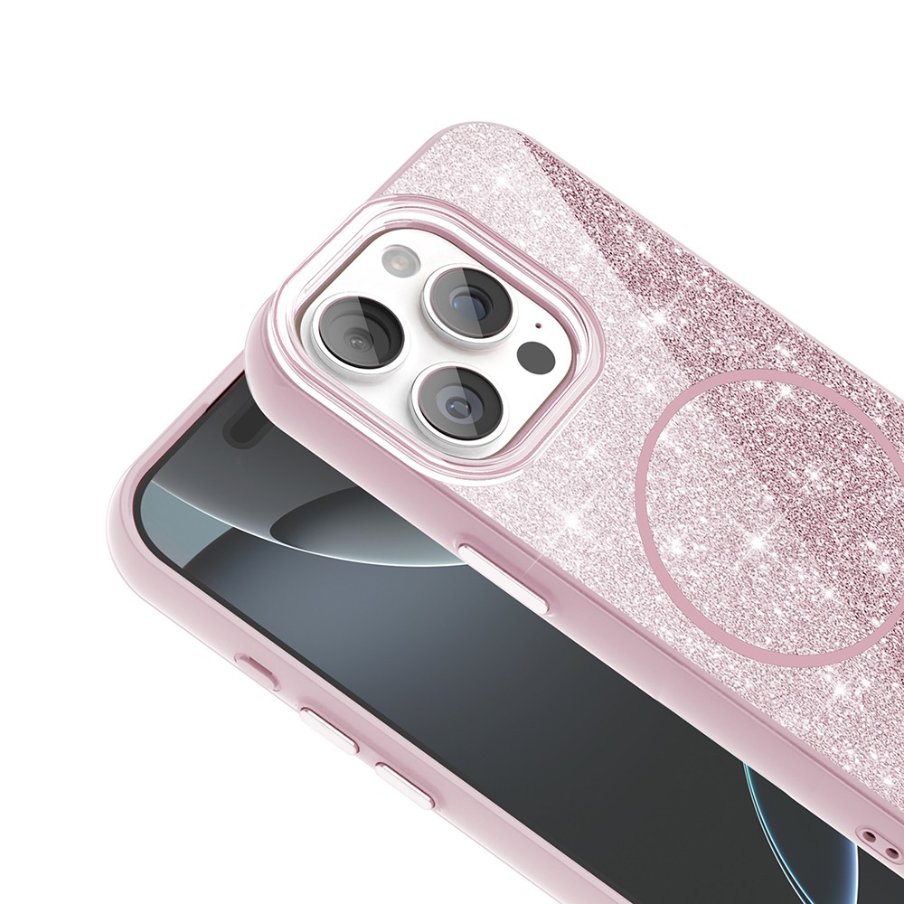 Apple iPhone 15 Pro Max Kılıf M-safe Şarj Özellikli Parlayan Simli Zore Okso Kapak