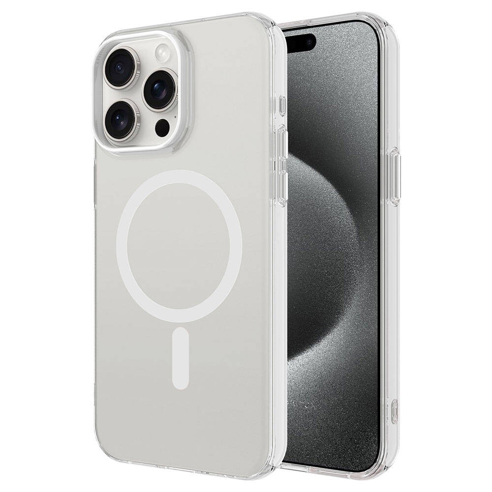 Apple iPhone 15 Pro Kılıf Zore M-safe Şarj Özellikli Buzlu Transparan C-Pro Sert Kapak