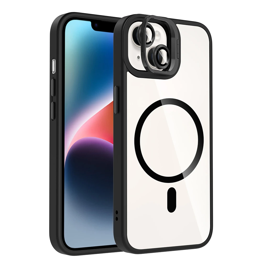 Apple iPhone 13 Kılıf Standlı ve Kamera Lens Hediyeli M-Safe Şarj Özellikli Zore Etro Kapak