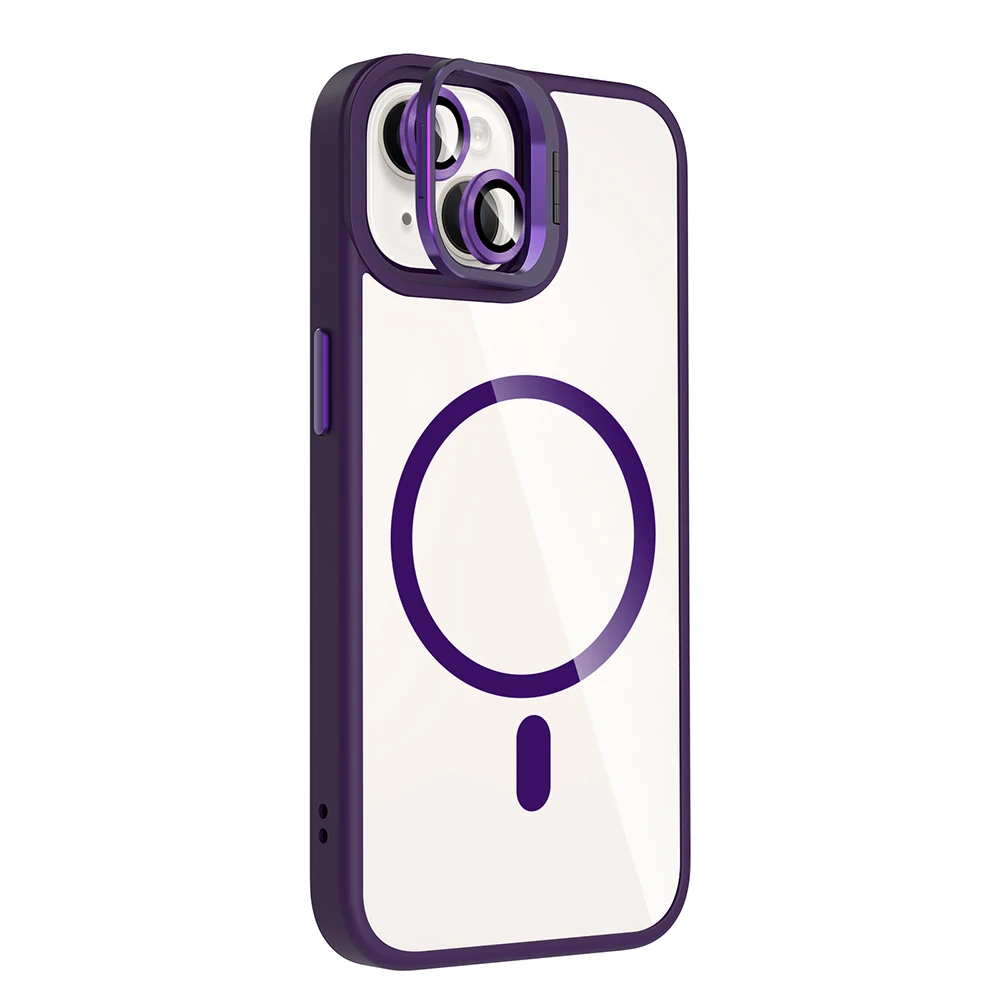 Apple iPhone 13 Kılıf Standlı ve Kamera Lens Hediyeli M-Safe Şarj Özellikli Zore Etro Kapak