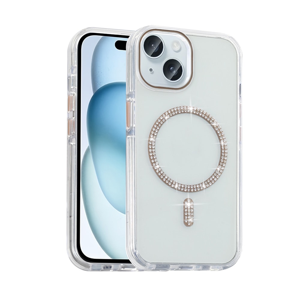 Apple iPhone 15 Plus Kılıf Taşlı Tasarım M-safe Şarj Özellikli Zore Koment Silikon Kapak