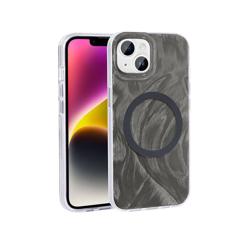 Apple iPhone 13 Kılıf M-safe Şarj Özellikli Fırça Boya Desenli Zore Palet Kapak