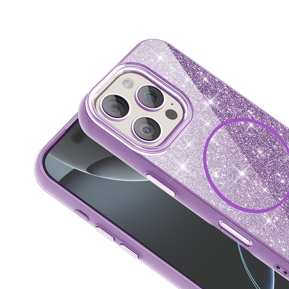 Apple iPhone 16 Pro Kılıf M-safe Şarj Özellikli Parlayan Simli Zore Okso Kapak