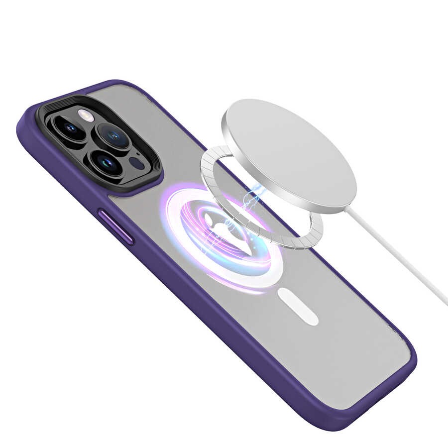 Apple iPhone 13 Pro Kılıf Wireless Şarj Özellikli Zore Hibrit M-safe Kapak