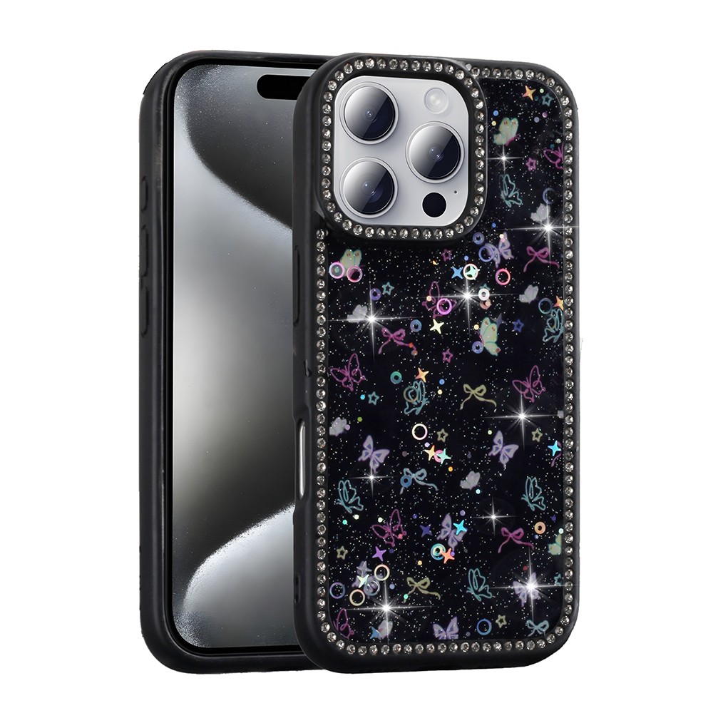 Apple iPhone 16 Pro Kılıf Taşlı ve Simli Tasarım Zore Azra Kapak