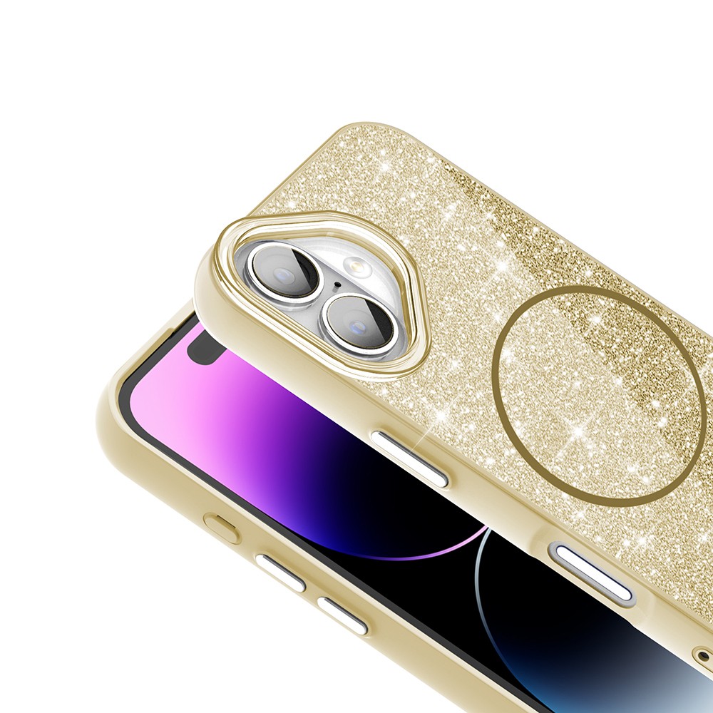 Apple iPhone 16 Plus Kılıf M-safe Şarj Özellikli Parlayan Simli Zore Okso Kapak